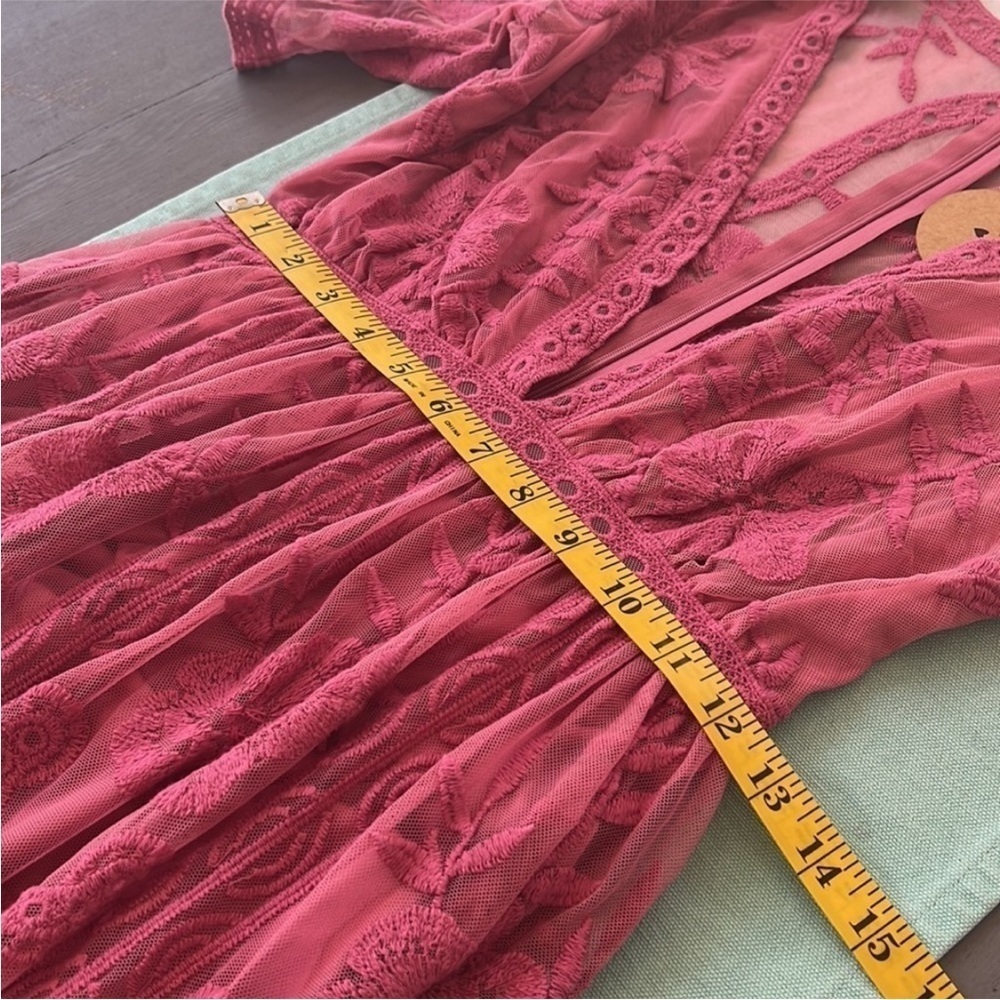 Honey Punch Pink Lace Maxi Romper Dress Sheer Floral Overlay S NWT - Picture 11 of 12